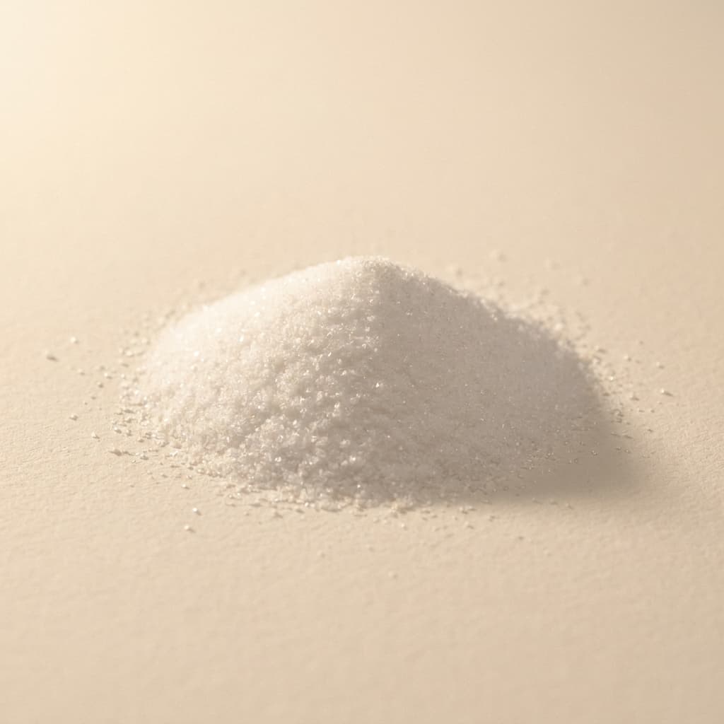 Fine white glycine crystals on warm paper