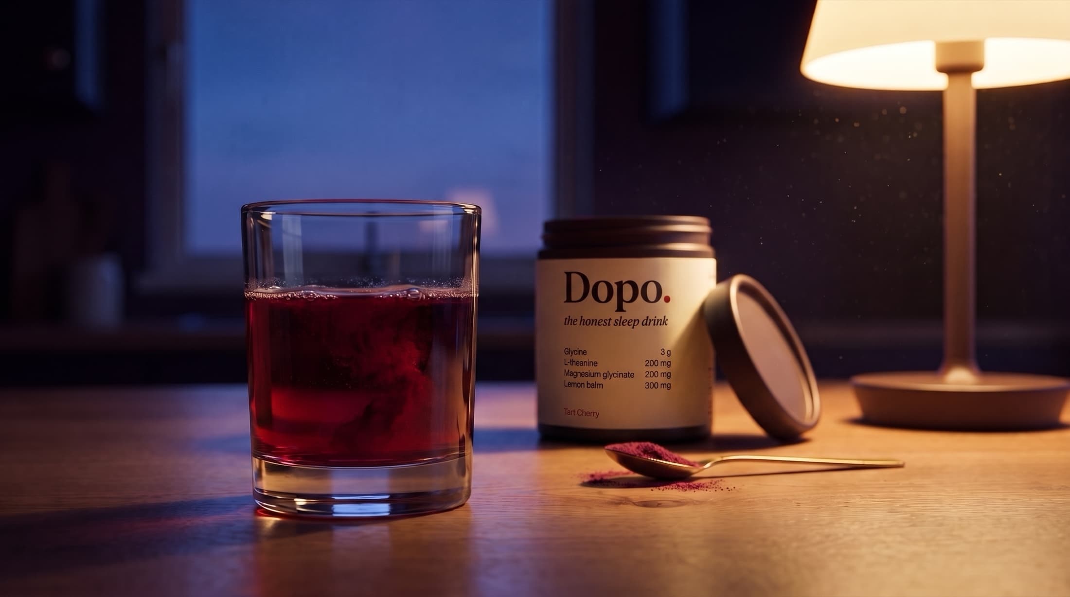 Pre-production concept rendering of a deep ruby Dopo beside the planned tub at blue hour